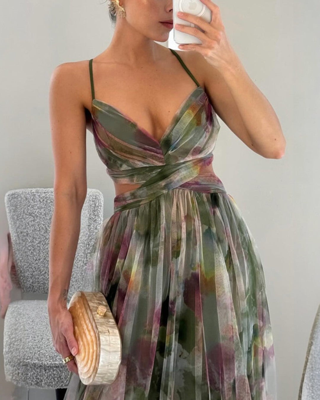 Vestido Largo Floral con Escote en V