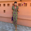 Vestido Midi Floral Cruzado con Manga Abullonada