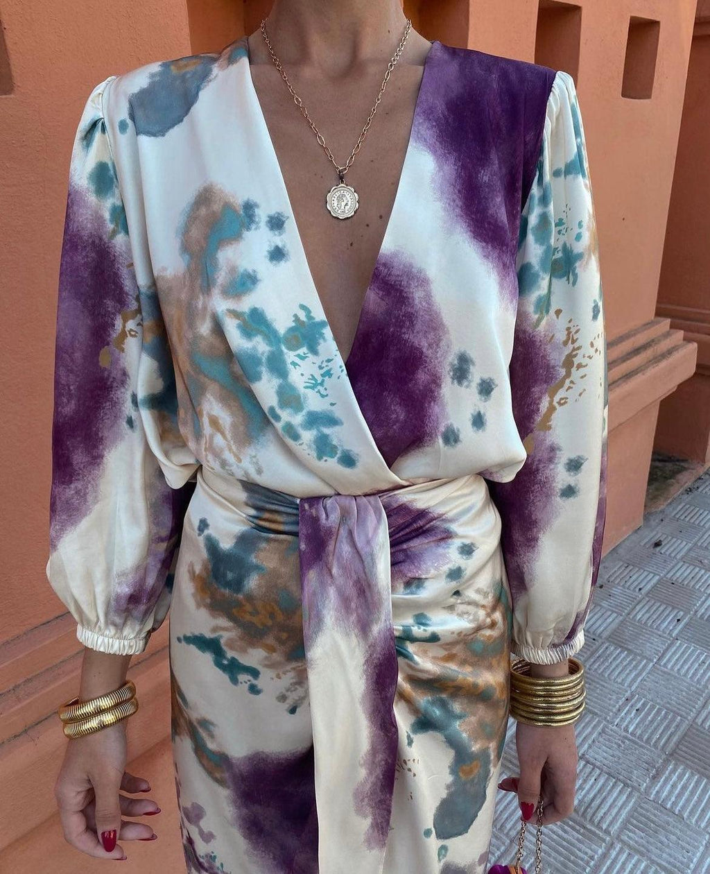 Vestido Midi Acuarela con Cinturón