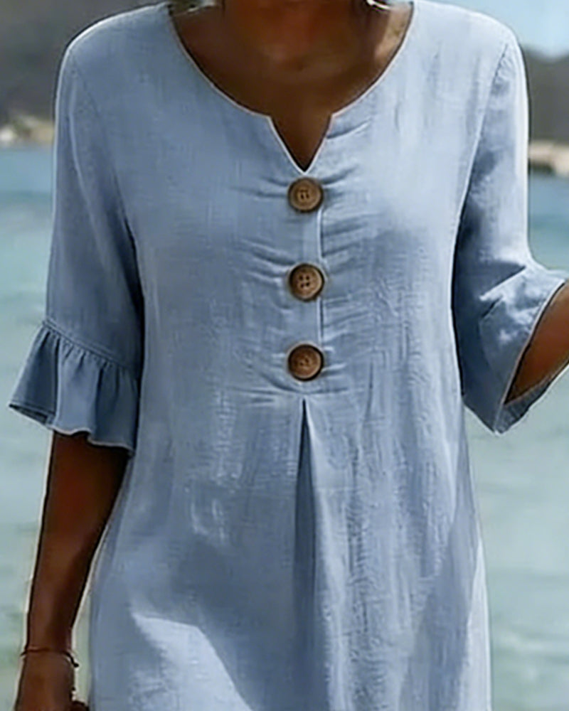 Vestido Midi de Lino con Botones