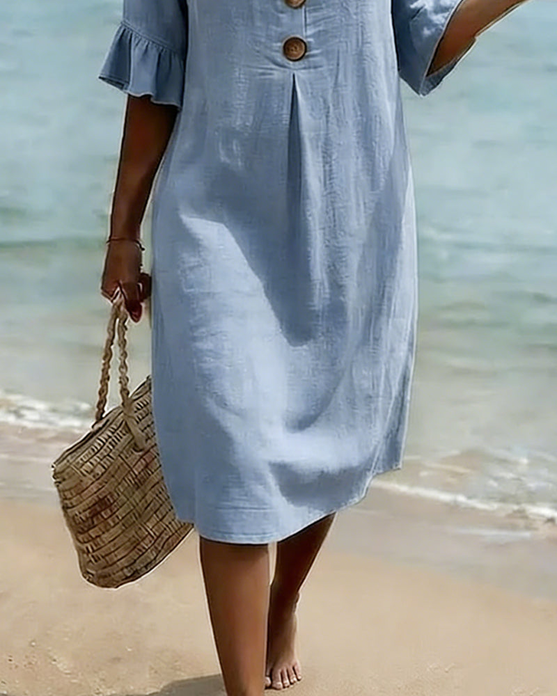 Vestido Midi de Lino con Botones