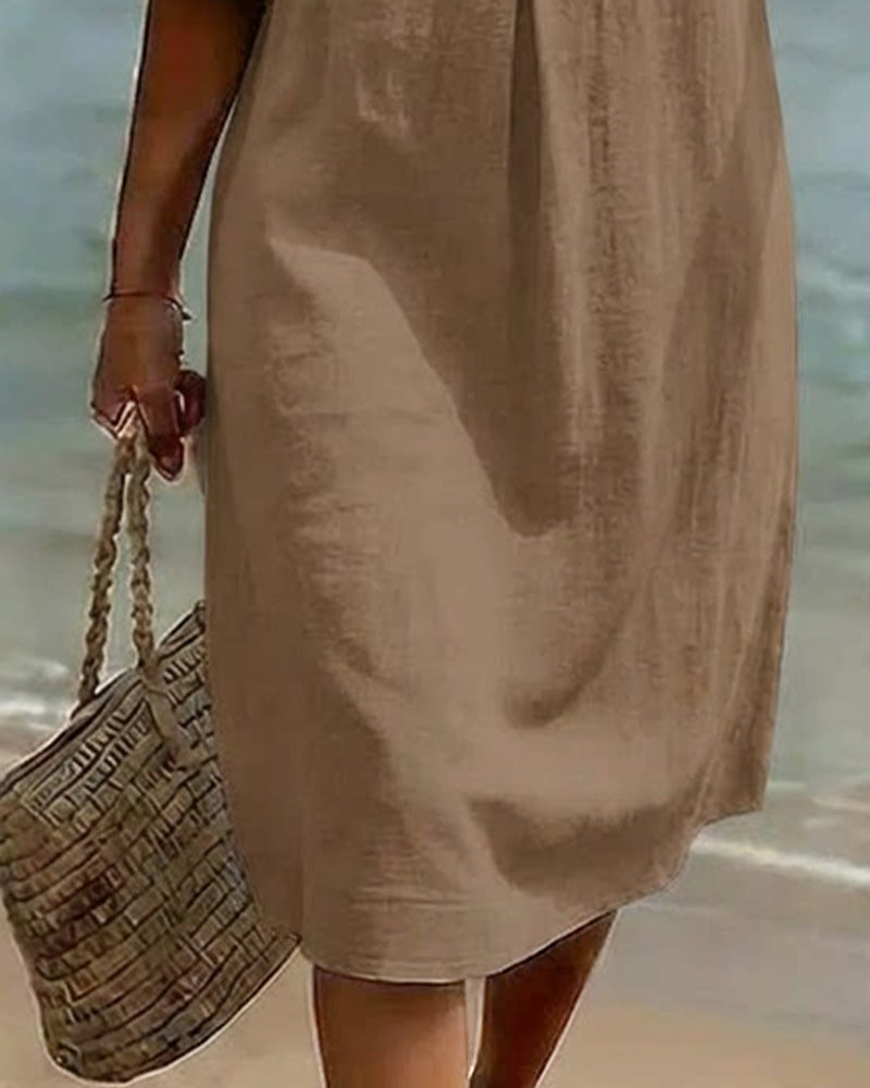 Vestido Midi de Lino con Botones