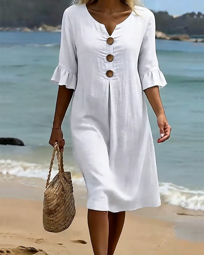 Vestido Midi de Lino con Botones