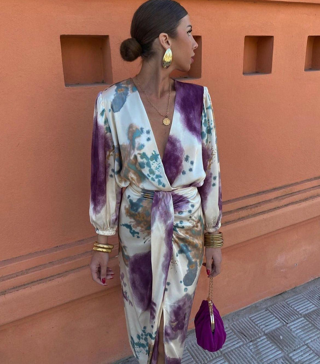 Vestido Midi Acuarela con Cinturón