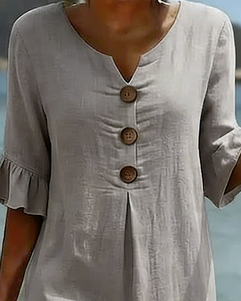 Vestido Midi de Lino con Botones
