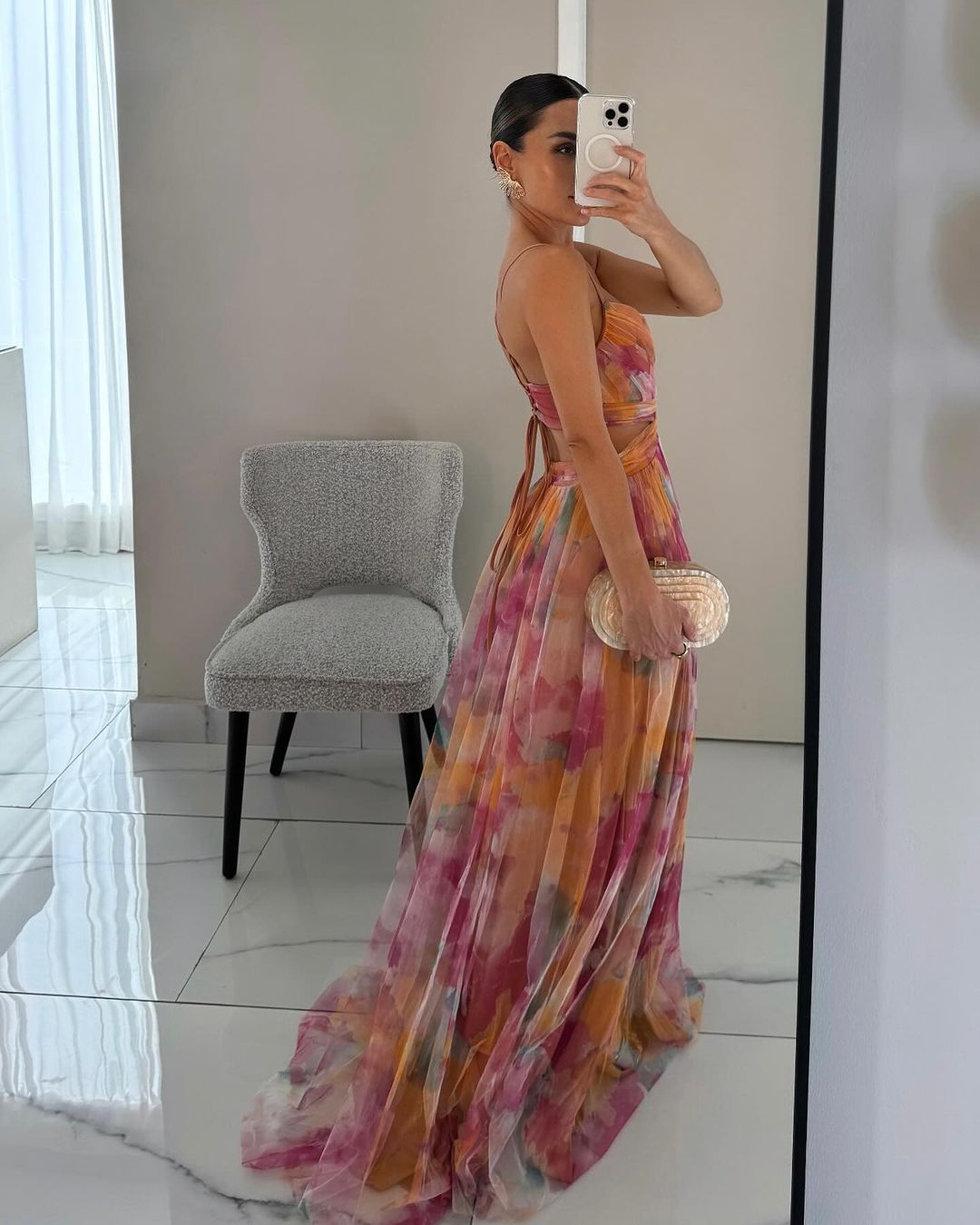 Vestido Largo Floral con Escote en V