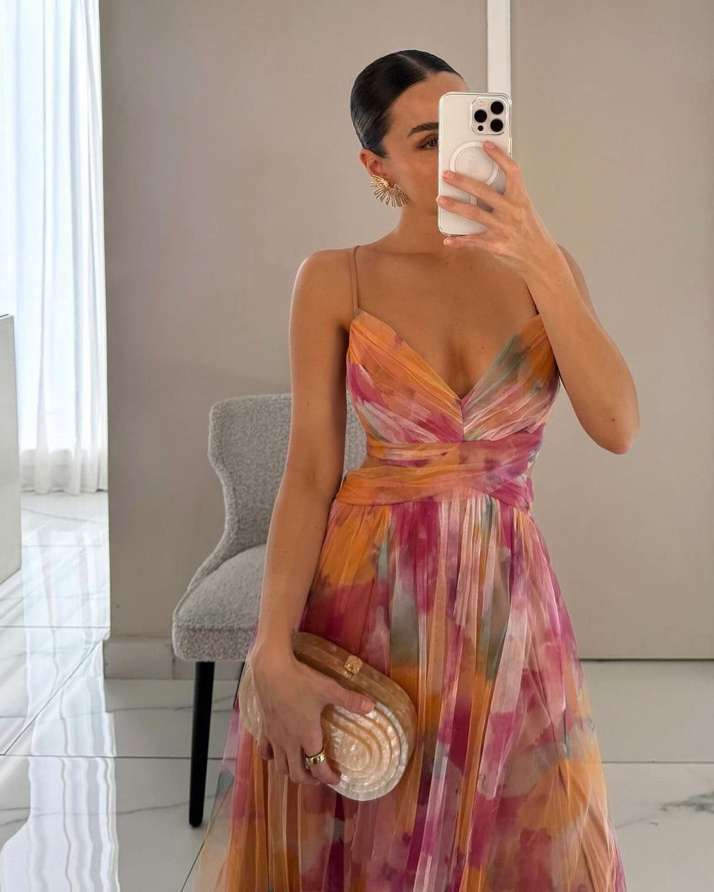 Vestido Largo Floral con Escote en V
