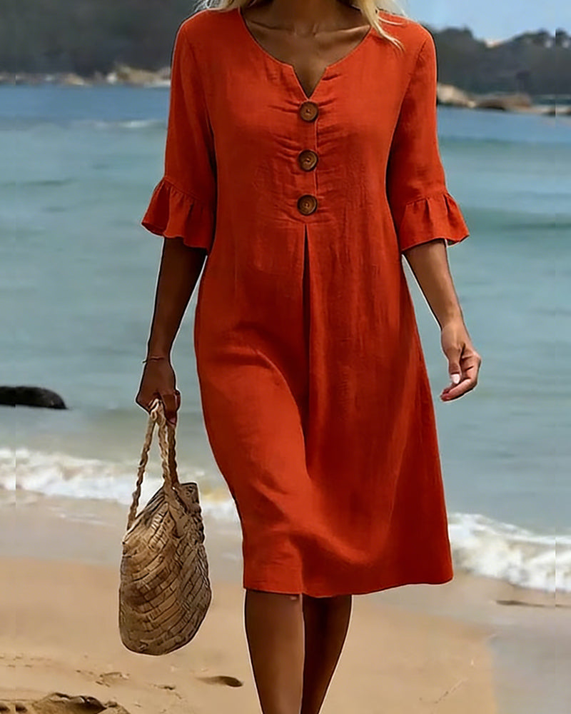 Vestido Midi de Lino con Botones