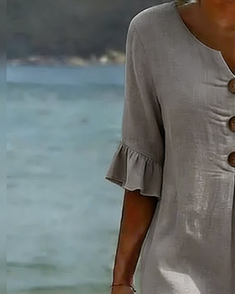 Vestido Midi de Lino con Botones