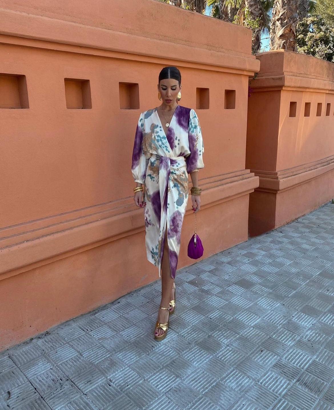 Vestido Midi Acuarela con Cinturón