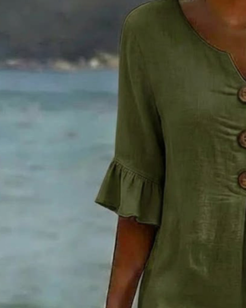 Vestido Midi de Lino con Botones