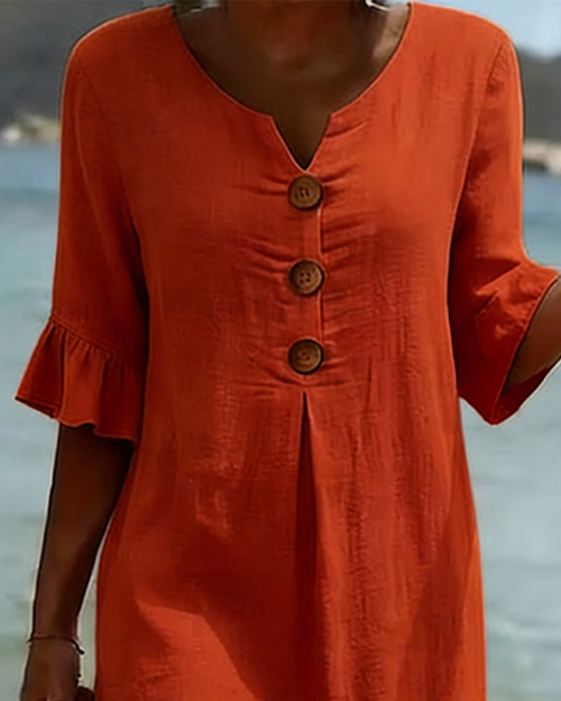 Vestido Midi de Lino con Botones