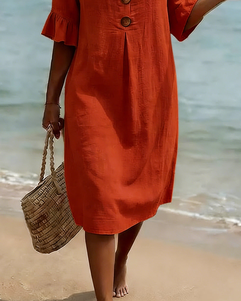 Vestido Midi de Lino con Botones