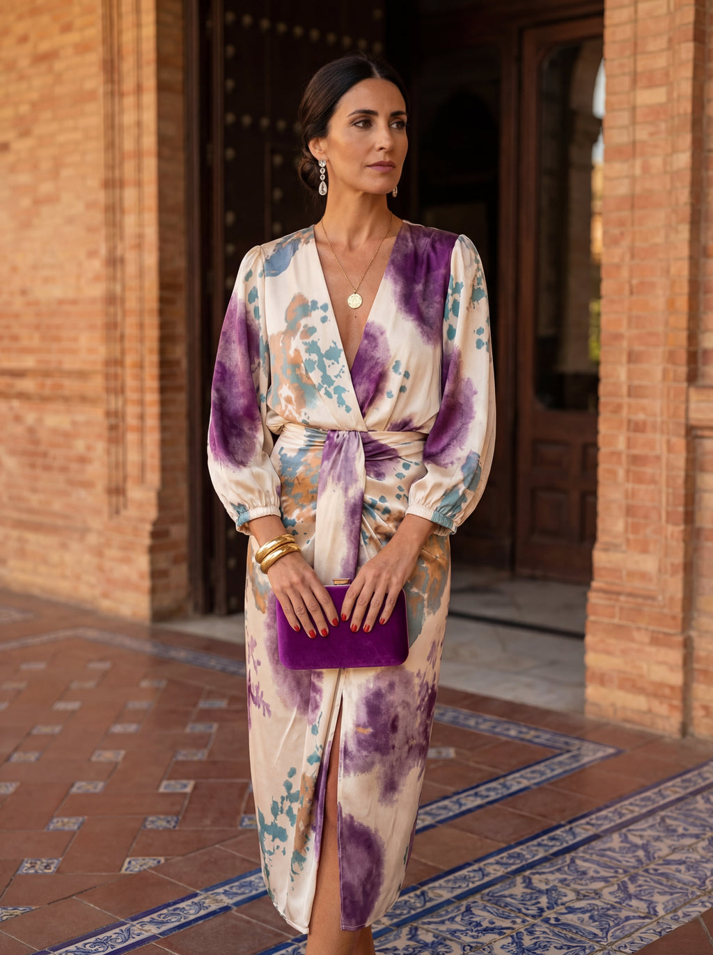 Vestido Midi Acuarela con Cinturón