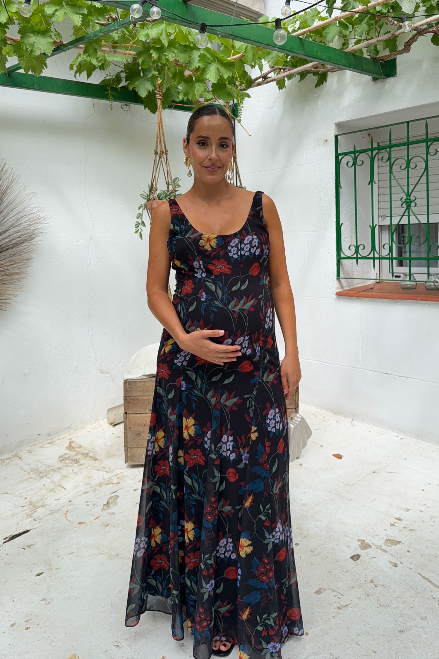 Vestido Ondina Flores Negro