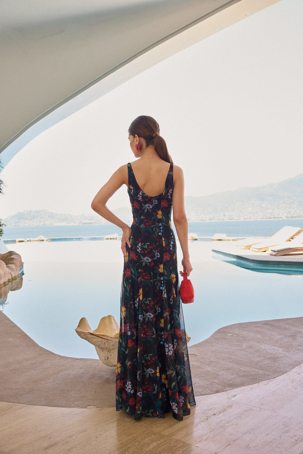 Vestido Ondina Flores Negro