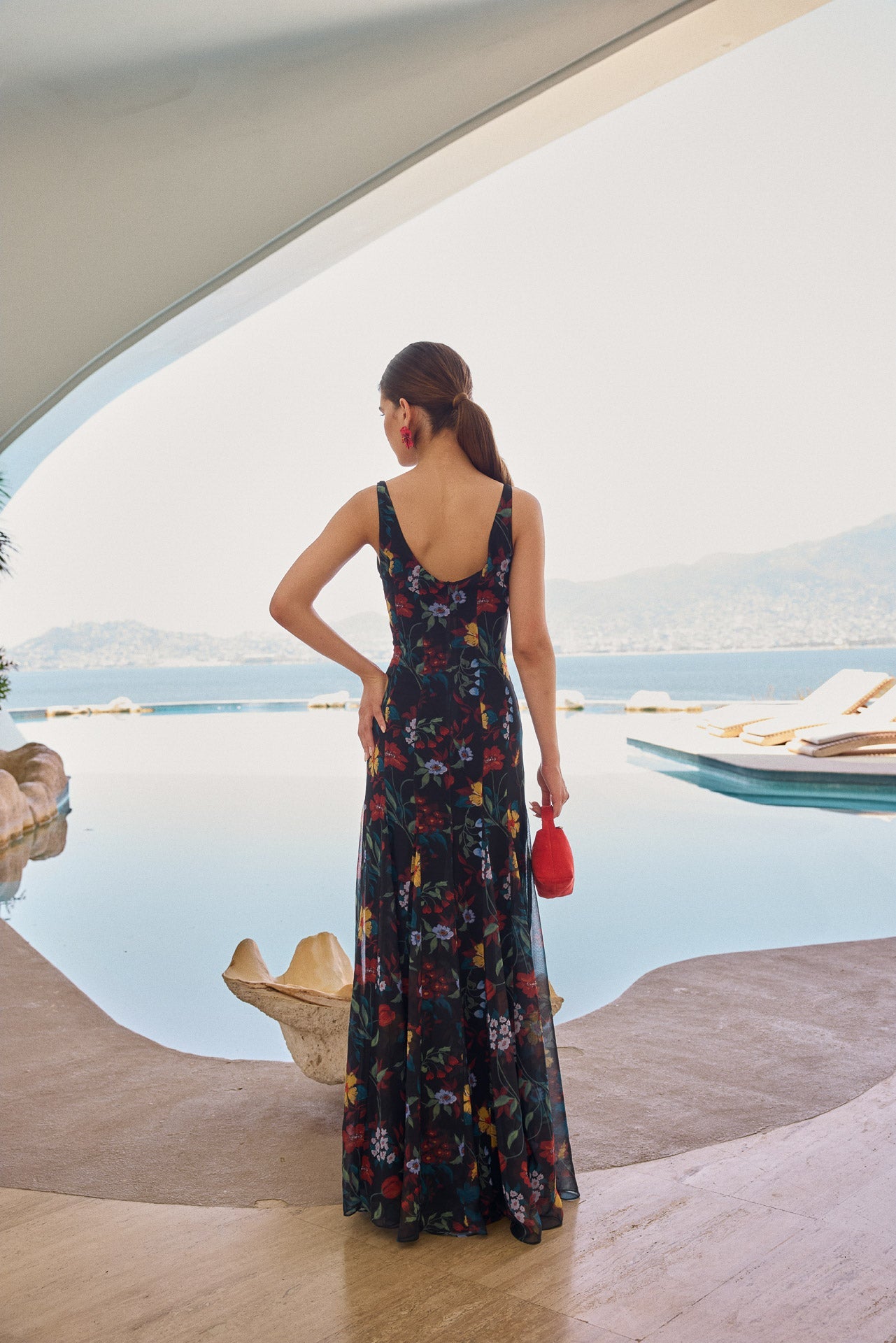 Vestido Ondina Flores Negro