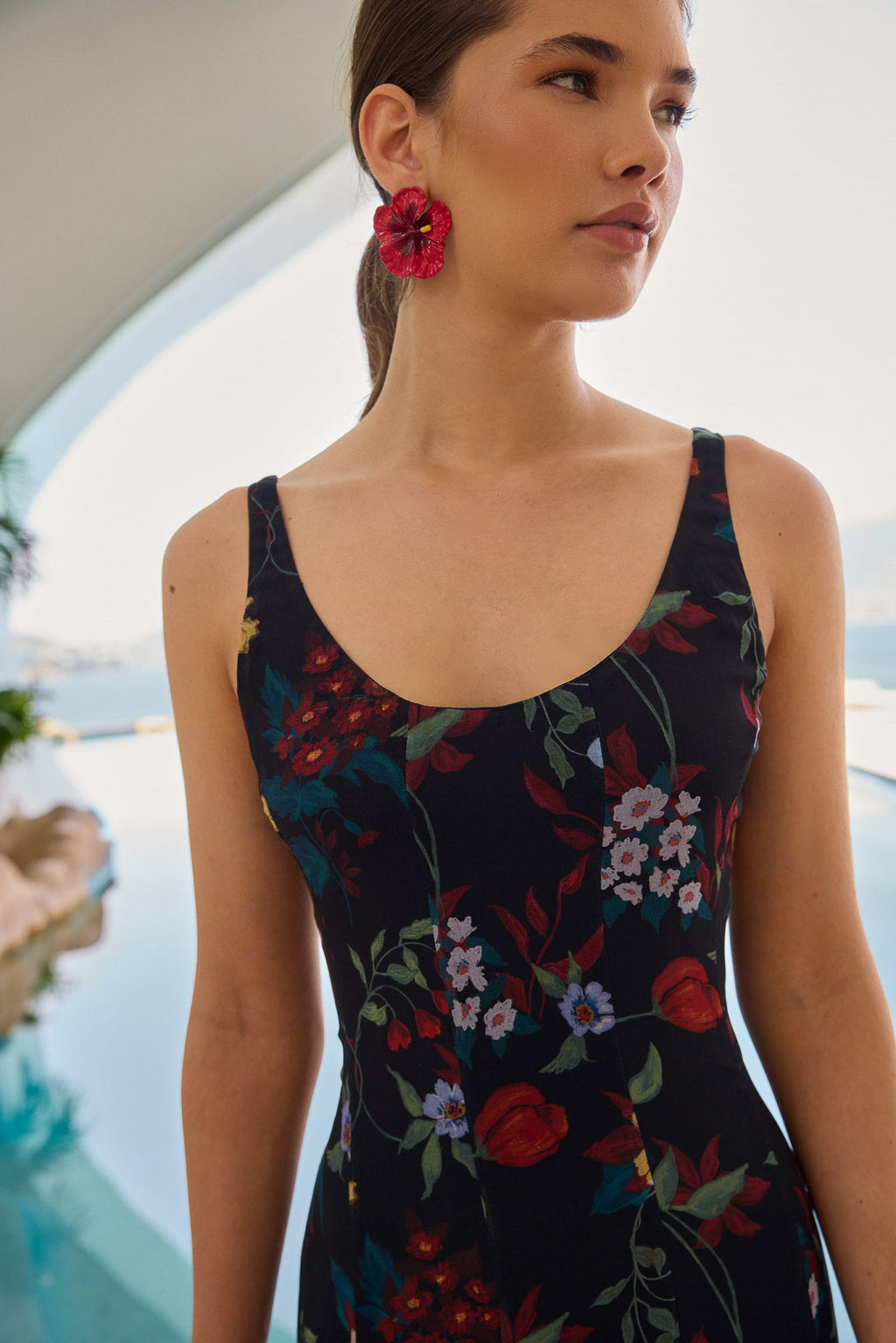 Vestido Ondina Flores Negro