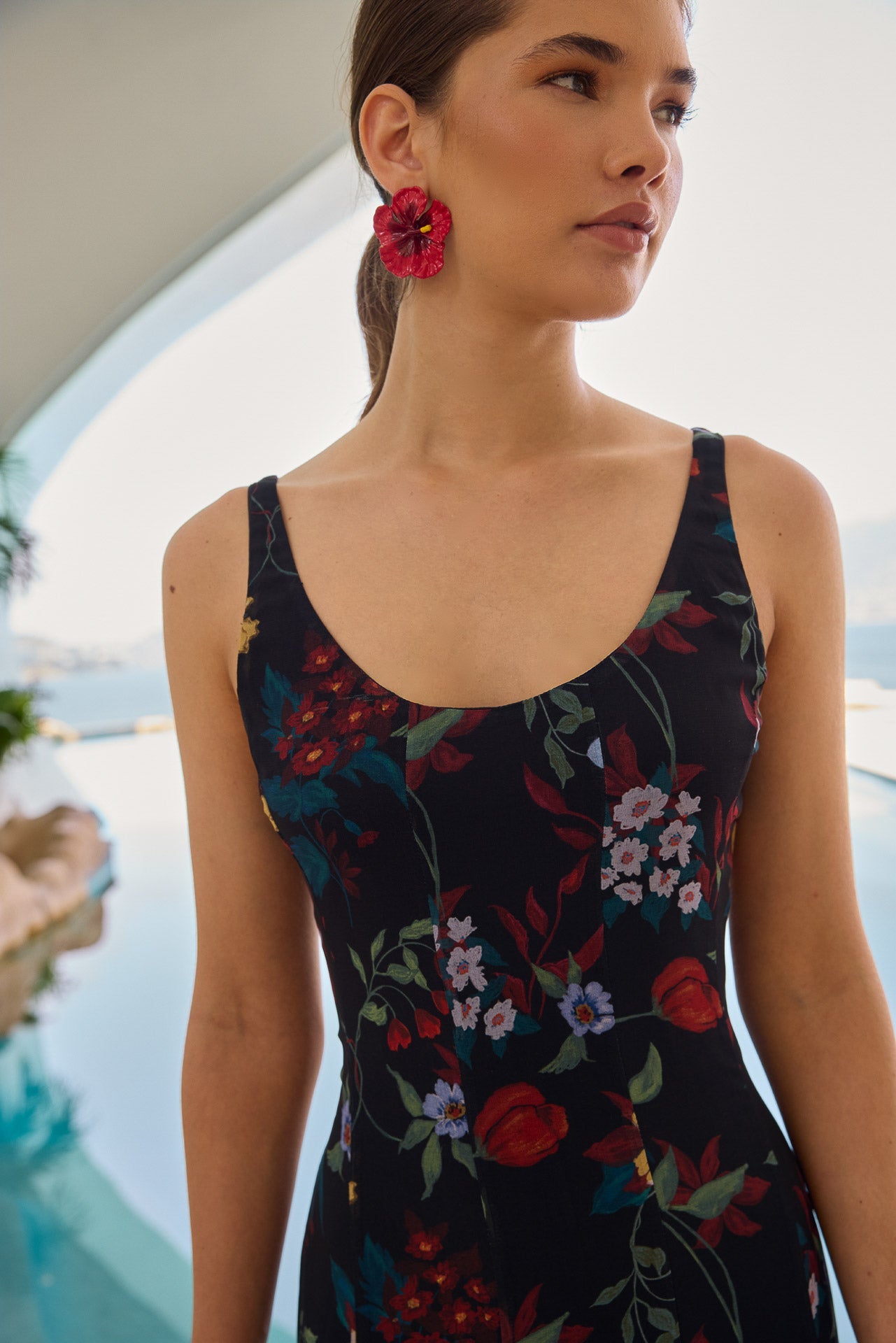 Vestido Ondina Flores Negro
