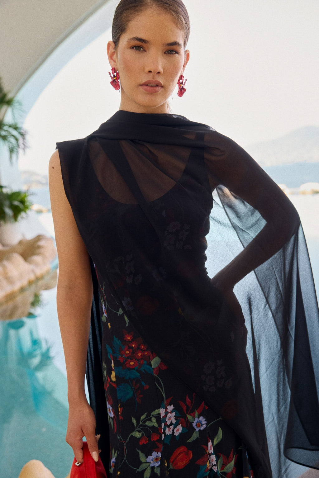 Vestido Ondina Flores Negro