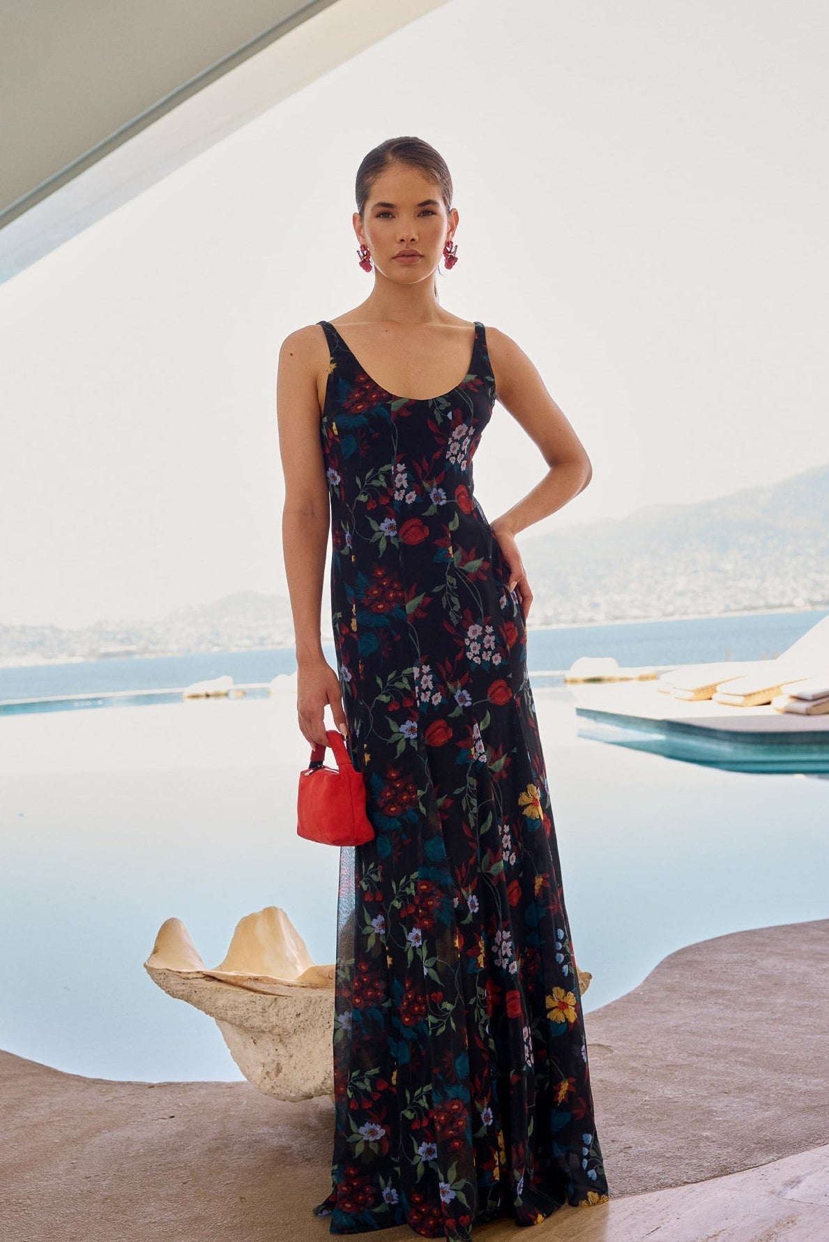 Vestido Ondina Flores Negro