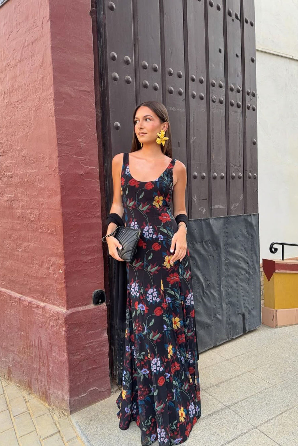 Vestido Ondina Flores Negro