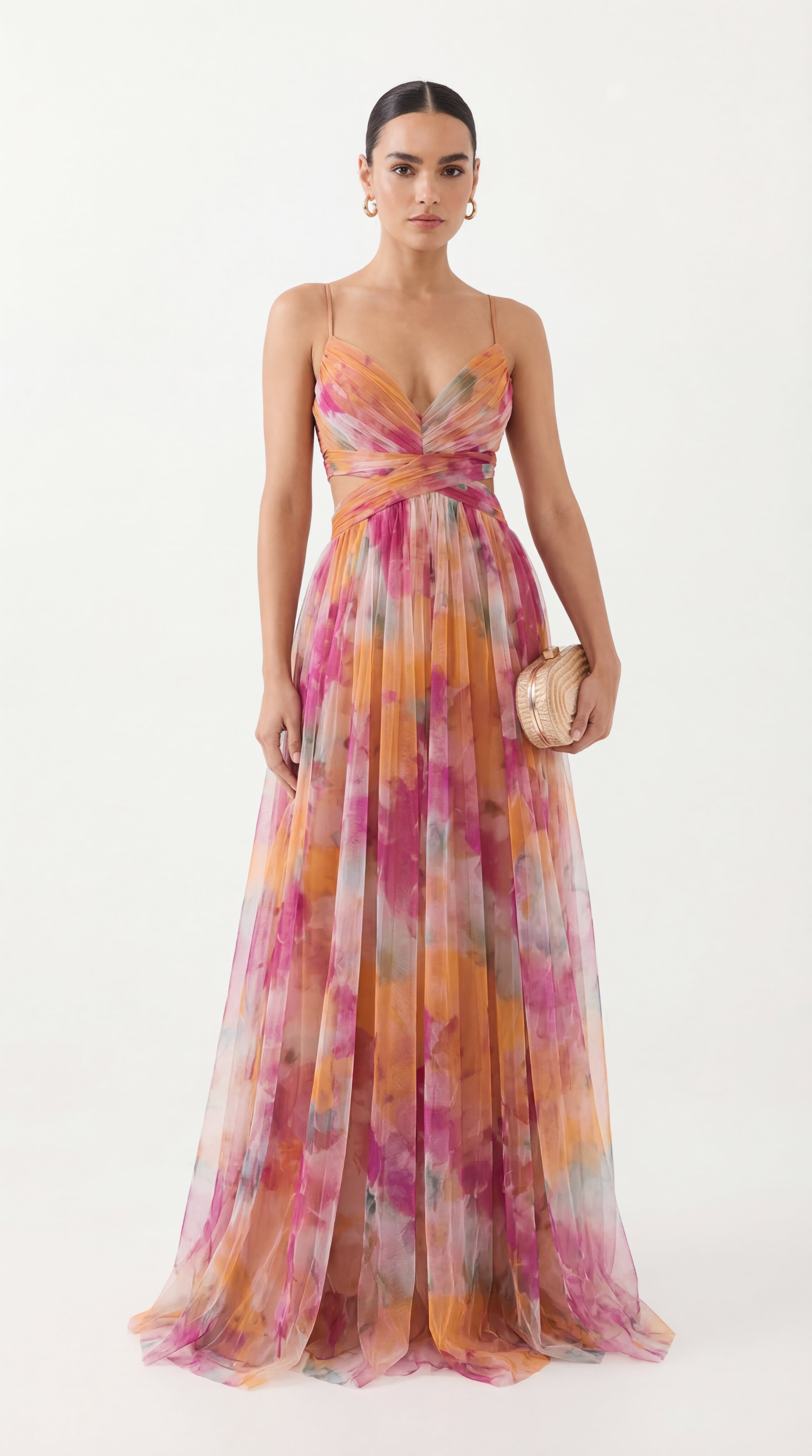 Vestido Largo Floral con Escote en V