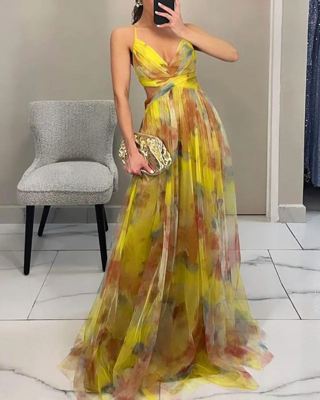 Vestido Largo Floral con Escote en V