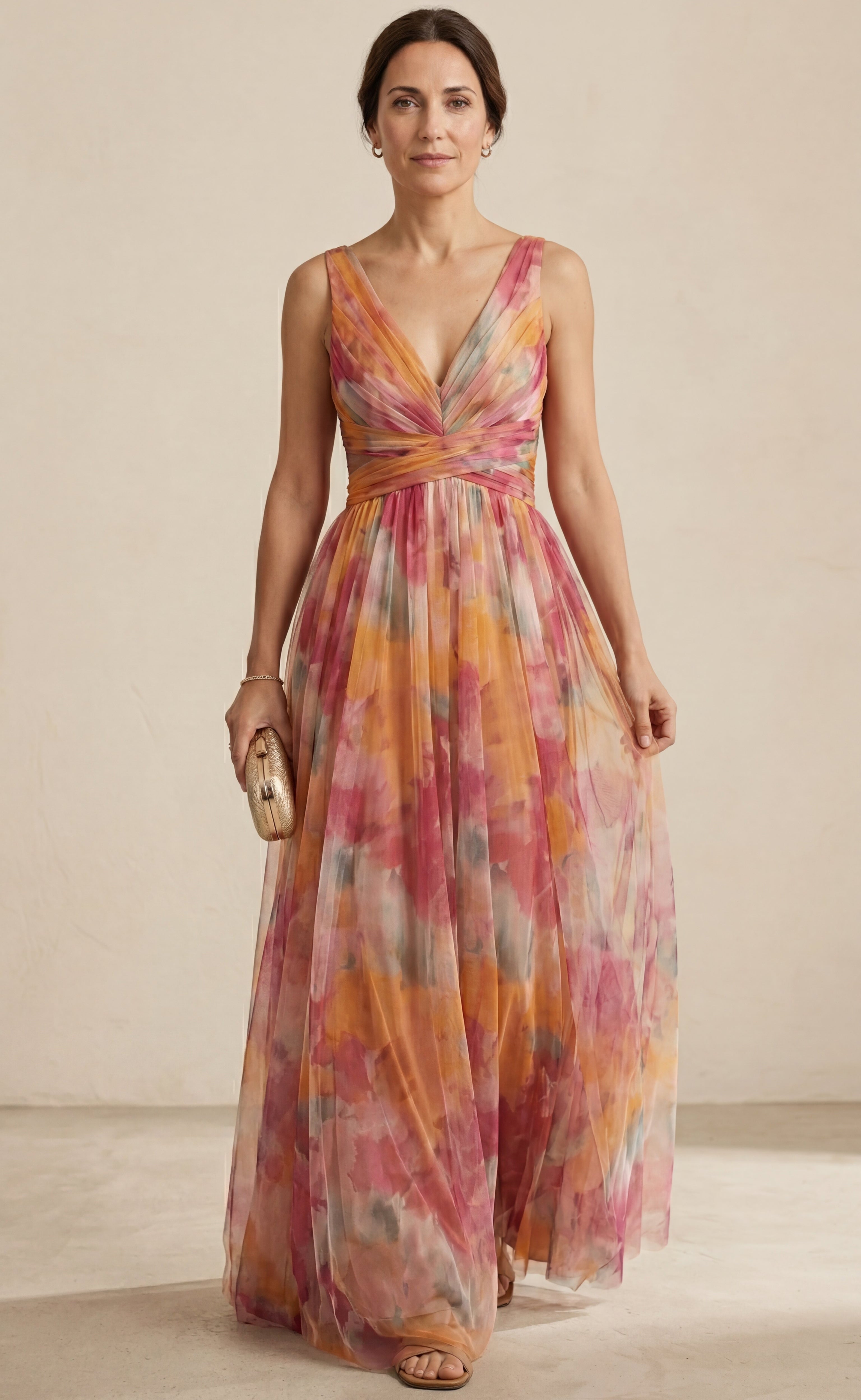 Vestido Largo Floral con Escote en V