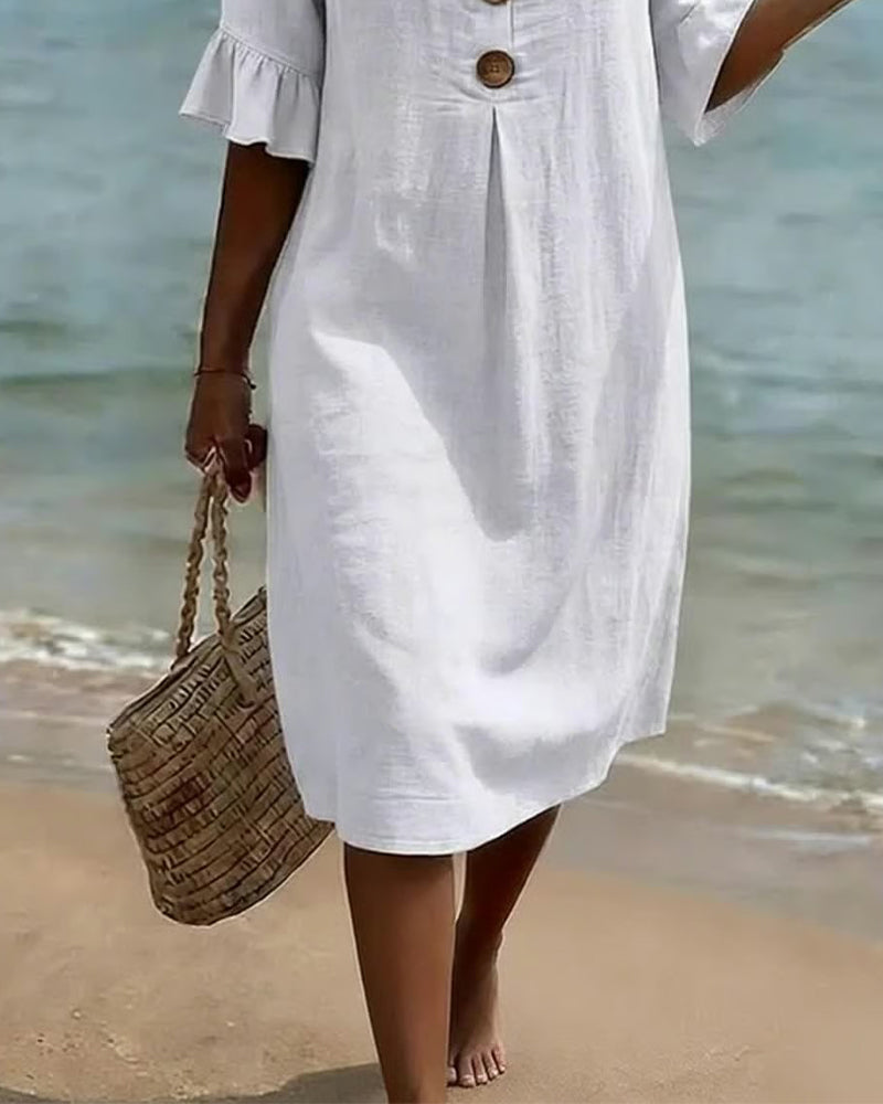 Vestido Midi de Lino con Botones