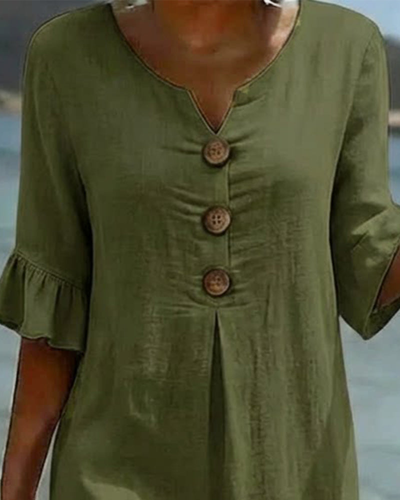 Vestido Midi de Lino con Botones