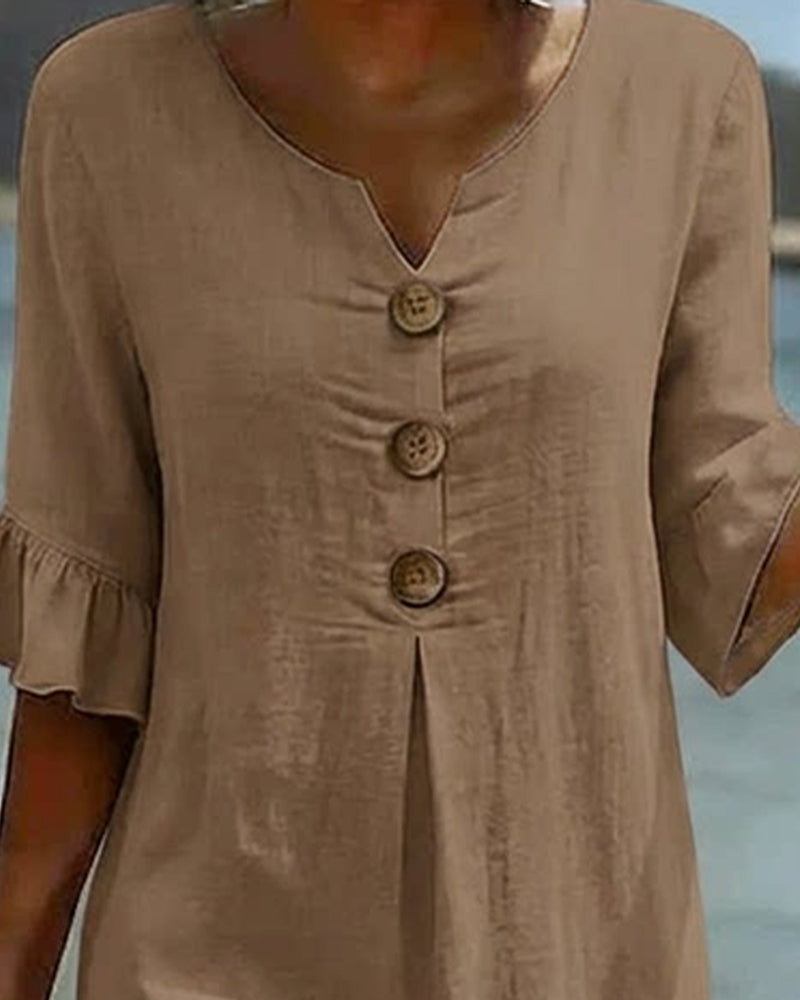 Vestido Midi de Lino con Botones