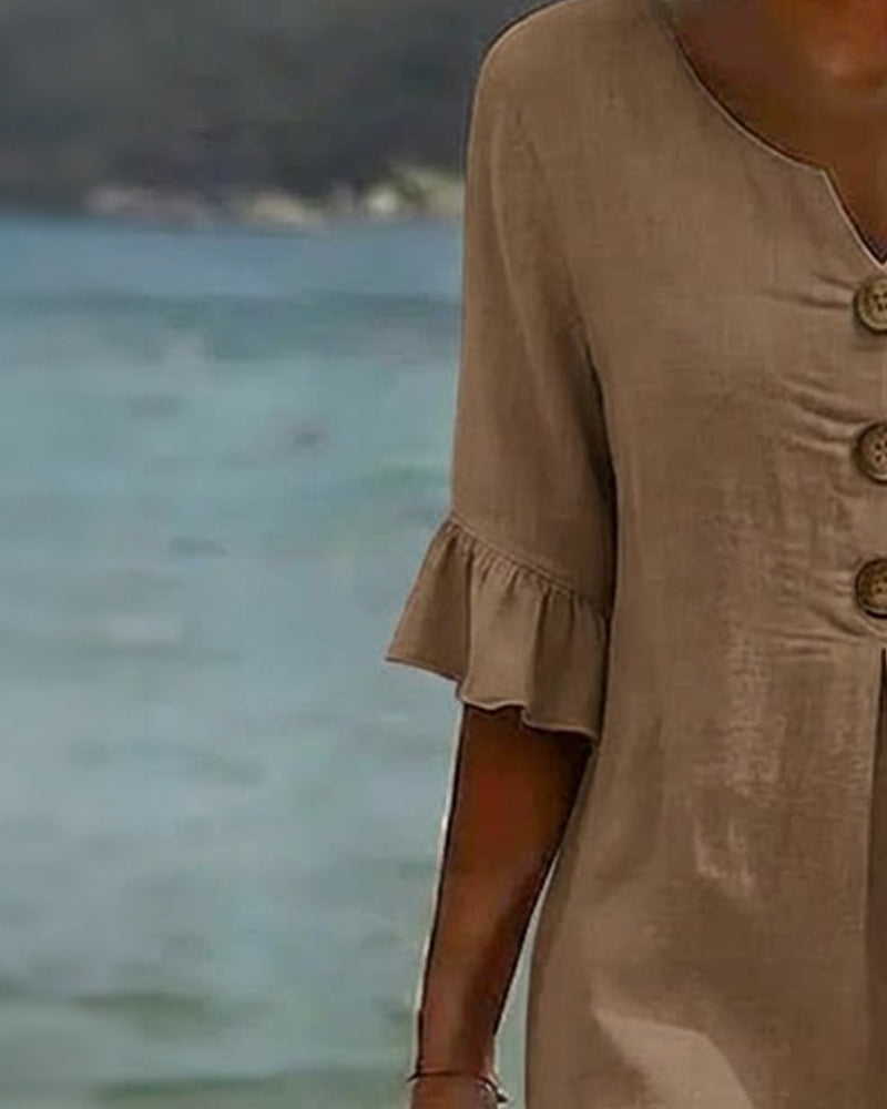 Vestido Midi de Lino con Botones