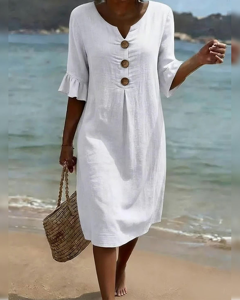 Vestido Midi de Lino con Botones