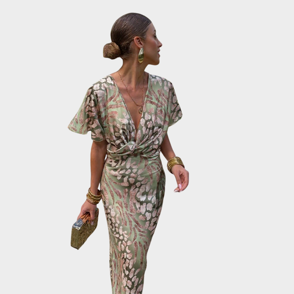 Vestido Midi Estampado Animal Print con Nudo Frontal