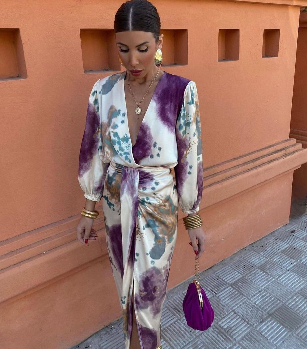 Vestido Midi Acuarela con Cinturón