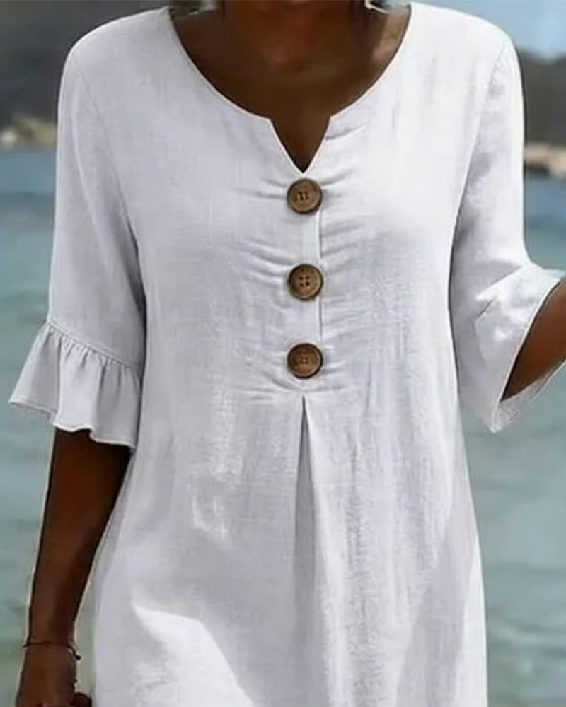 Vestido Midi de Lino con Botones